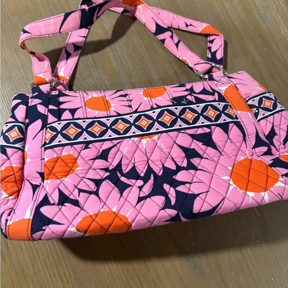 Vera Bradley Pink and Orange Shoulder Bag with Geometric Pattern